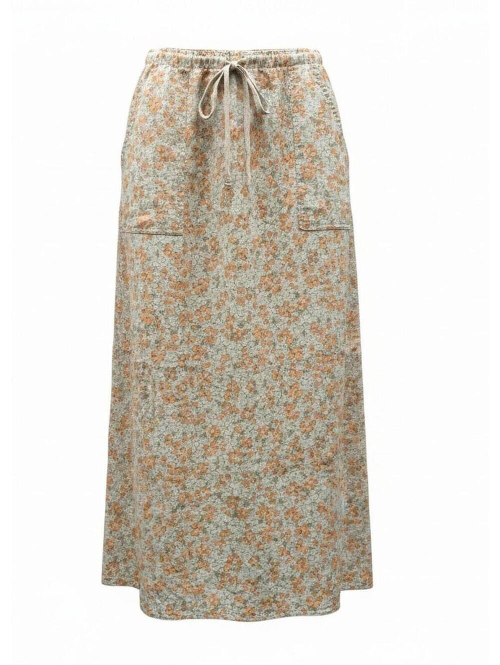 Eddie Bauer Linen Floral Long Skirt With Pockets Coastal Cottagecore  Size Med.